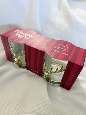 New Peppermint Square Gold Stag Deer DOF Glasses Set of 2 Whiskey Rocks